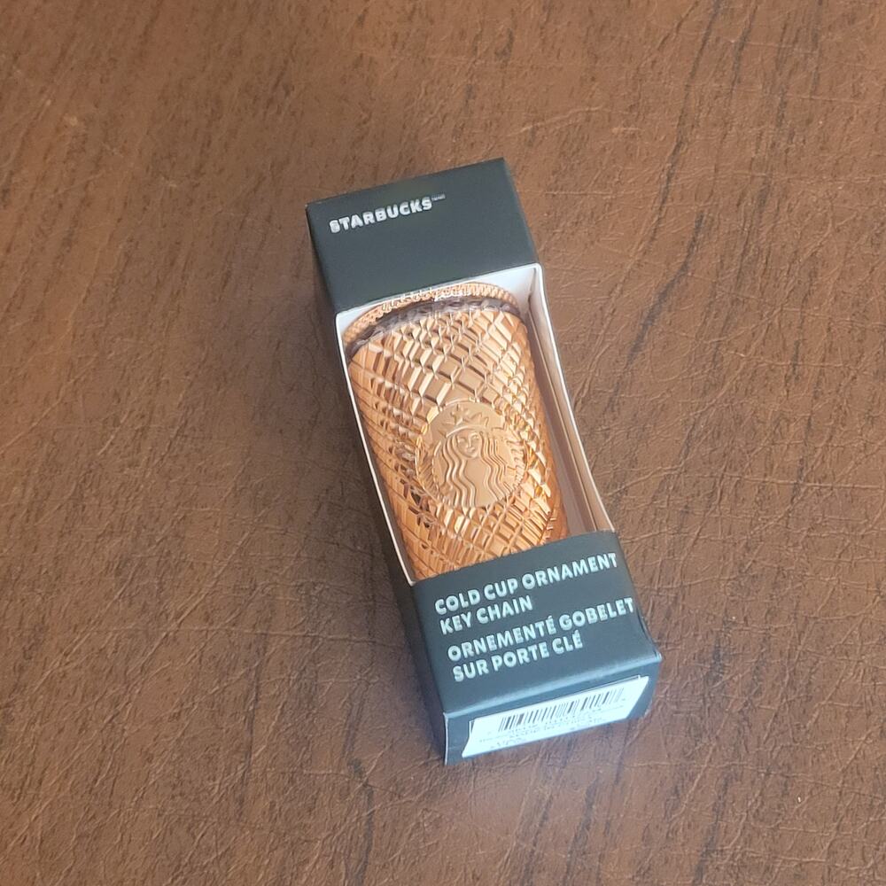 Starbucks Holiday 2023 Metallic Mirror Rose Gold Jeweled Cold Cup Ornament